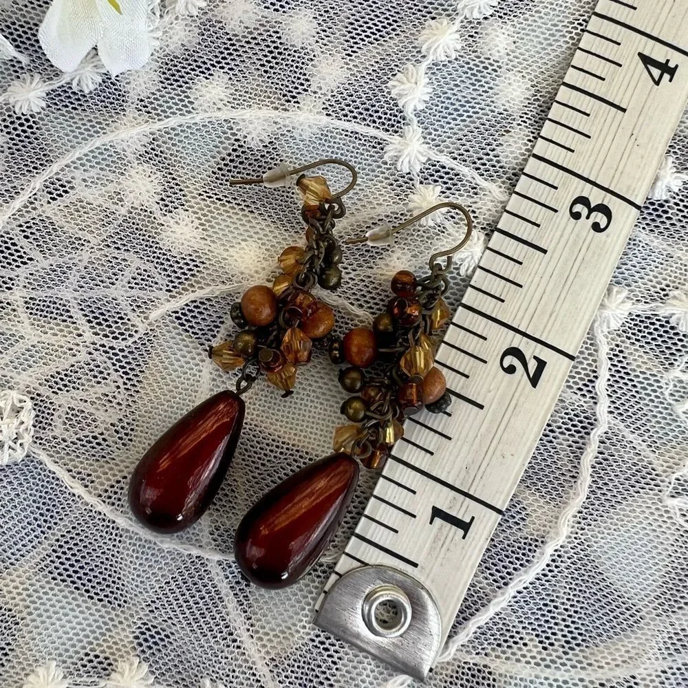 Vintage Bronze Tone Dangle Beaded Statement Earrings